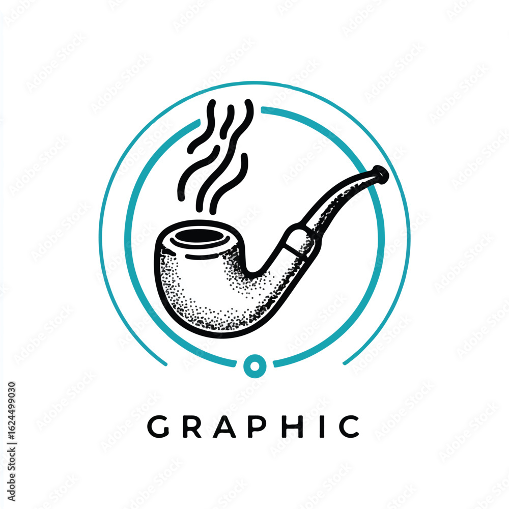 Poster vintage smoking pipe icon illustration in circular frame retro design element for print and web proj