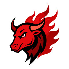 Charging crimson bull with motion blur, fiery accents, and thick outlines for high-impact mascot branding