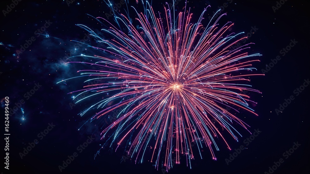 Poster colorful fireworks display on a blue abstract background with space for text