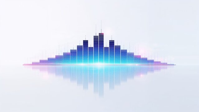 White backdrop showcasing a blue sound wave equalizer