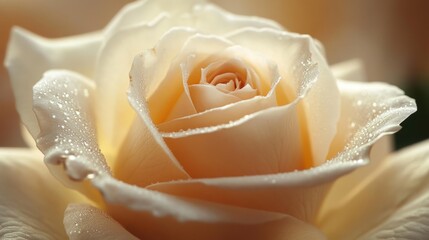 Soft peach rose with dew drops in a gentle light