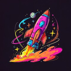 Cosmic Rocket Launch: A Vibrant Space Adventure
