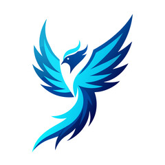 Radiant flying phoenix with blue highlights and frost energy trails in striking esport illustration