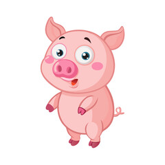 Colored vector icon of a cartoon pink pig, symbolizing farm animals, childhood, and playful character. Isolated on a transparent background