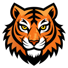 Fierce Tiger Face Logo with Bold Shadows and Symmetrical Warm-Tone Design