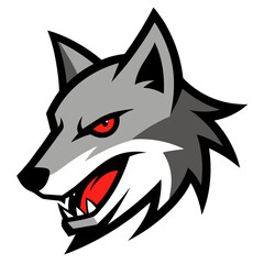 Cartoon Gray Wolf with Red Tongue and Clean Vector Angles