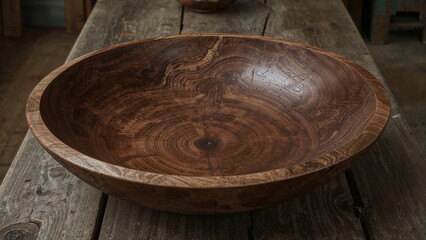 Handcrafted deep wooden bowl with large capacity