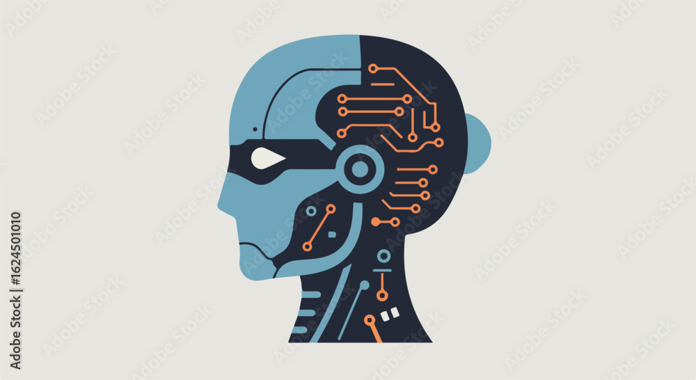 Aufkleber robot head with visible circuits. concept for ai in future, on blank background