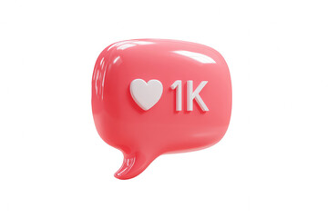 Eye-catching pink notification bubble featuring a white heart and 1K text design on transparent background