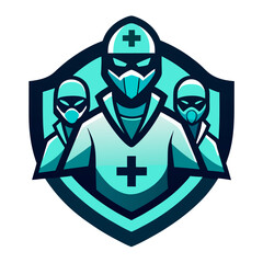 Sci-Fi Doctors in Masks and Gear with Holographic Textures and Teal Vector Lighting