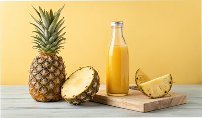 Fresh ripe pineapple fruit with olive oil bottle and cheese isolated on white background healthy tropical meal ingredients