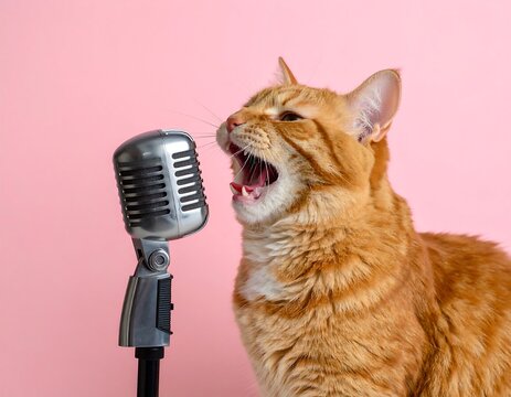 Orange cat singing into microphone (2)