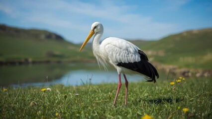 Fototapeta premium Animal beauty captured as a white stork stands in vibrant nature