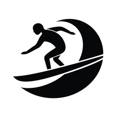 Surfer Riding Wave Outline Vector Illustration