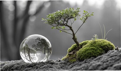 Earth globe with green tree growing on planet symbolizing global nature and environment concept