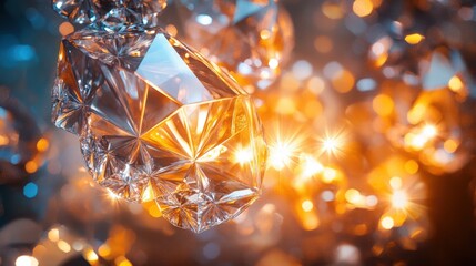 Sparkling crystal formations with warm glowing lights