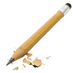 A used pencil with broken wood shavings