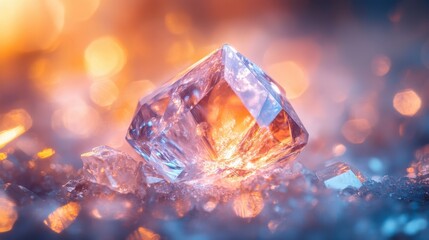 Sparkling crystal on a colorful, blurred background