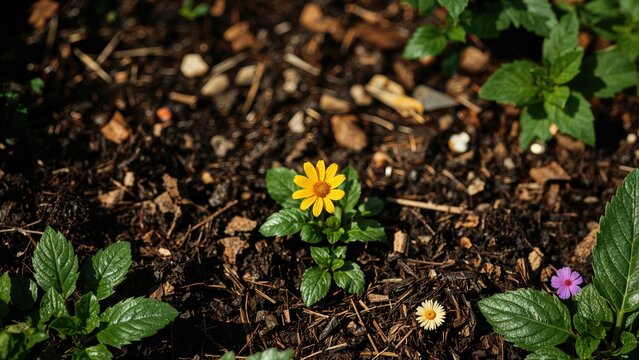 Homemade compost nurturing vibrant yellow blooms