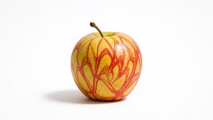 Obraz premium Artistic representation of a yellow and red apple, hand-painted on a white backdrop emphasizing eco-friendliness.