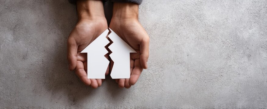 The broken house symbolizing separation in a heartfelt emotional concept.