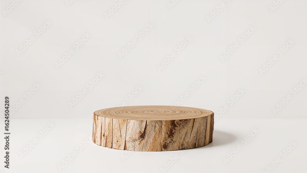 Poster eco-friendly wooden stump platform with rustic design on a light backdrop. simple empty display for 