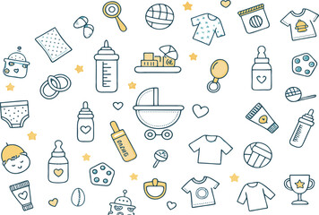 Baby items and clothing with stars and hearts bottle pacifier