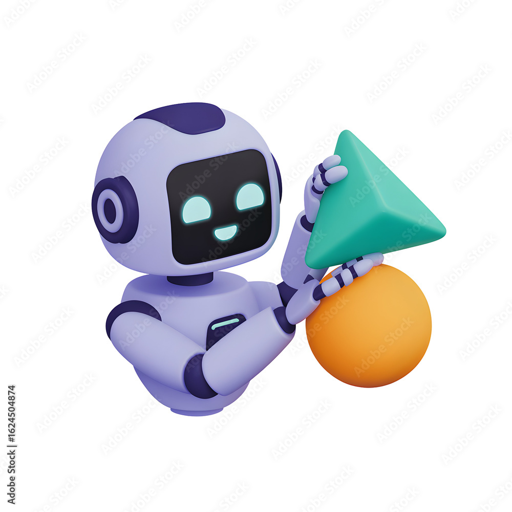Poster friendly robot learning geometry with playful shapes, sparking curiosity for ai and education