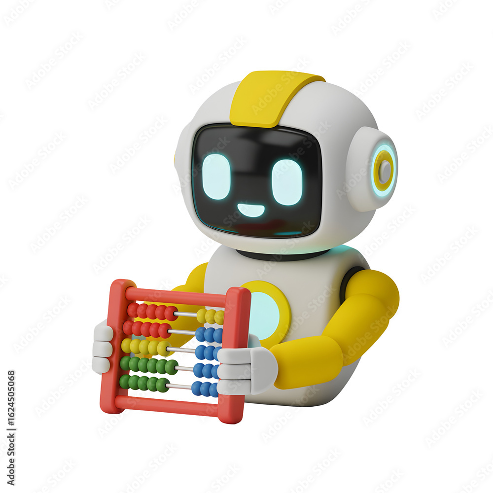 Aufkleber friendly robot learning math with a colorful abacus, perfect for tech and education concepts