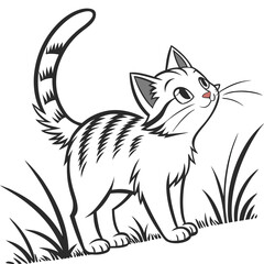 Fototapeta premium Adorable cartoon white kitten with large expressive eyes and a striped tail sitting playfully isolated on white background