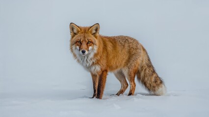 Winter scene featuring a red fox on snow