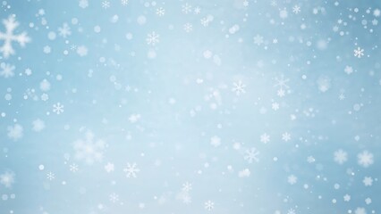 Fototapeta premium Cold season setting with snow gently falling on a blue background and space for content