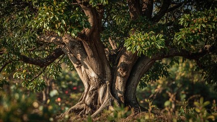 Natural wild tree featuring glossy green foliage