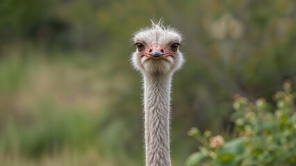 Adult female ostrich living in natural habitat (Struthio camelus)