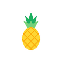 Simple yellow pineapple with green leaves on black background