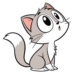 Fototapeta premium Adorable cartoon white kitten with large expressive eyes and a striped tail sitting playfully isolated on white background