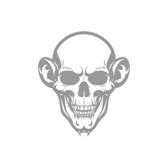 Skull with monkey ears, gray skull, cartoon skull, funny skull illustration