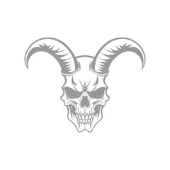 Detailed Skull with Ram Horns and Fangs Illustration