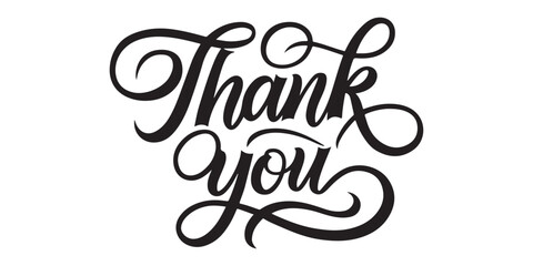 Elegant thank you calligraphy text in black against a white background illustration image