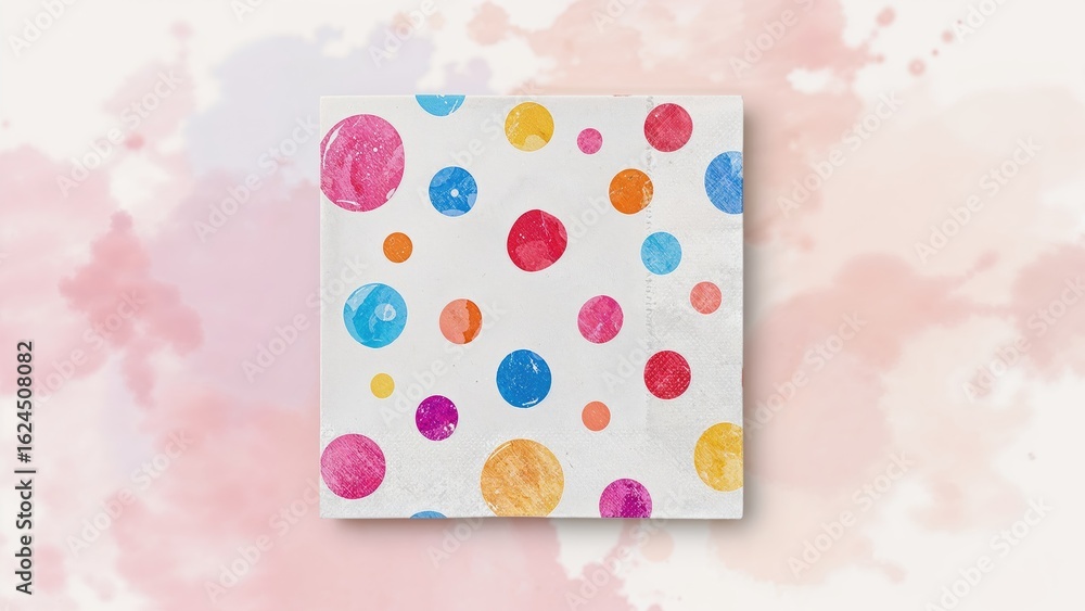 Poster paper napkin adorned with assorted paint stains. minimalist abstract background with copy area.