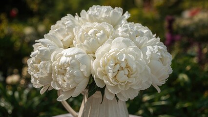 Blooming White Peonies Arranged Vintage