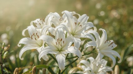 Obraz premium White lilies in full bloom in summertime