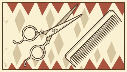 Barber shop tools illustration featuring scissors and comb for hair styling and cutting services design