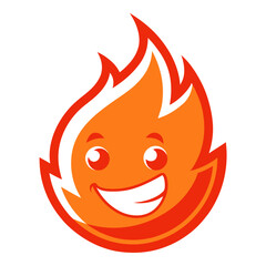 Smiling Flame Mascot with Playful Curves and Glowing Tones in Clean Illustration