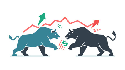 Bull versus bear stock market financial investment trading business economy competition vector illustration