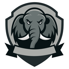 Mammoth Mascot with Curved Tusks and Rugged Expression in Vintage Badge Design