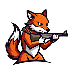 Hunter Fox Mascot with Sharp Aiming Pose and Modern Shadows for Team Branding