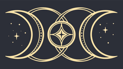 Triple moon goddess symbol wicca pagan crescent moon phases astrology celestial witchcraft spiritual emblem design