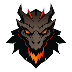 Fearsome Dragon Head with Cracked Rock Details and Ember Glow in Vector Style