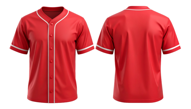 Red baseball jersey mockup isolated on white background with pinstripe style
